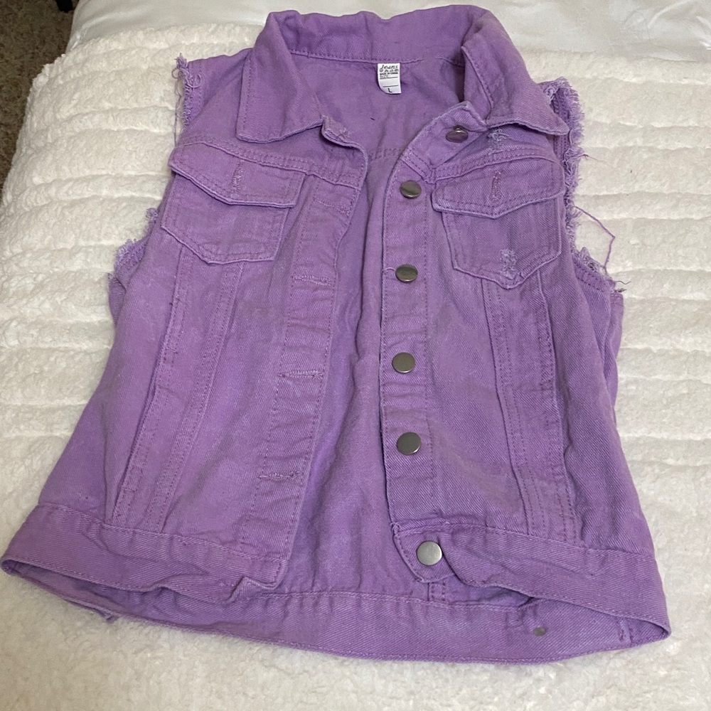 Purple Sleeveless Denim Jacket - Women's Casual Vest